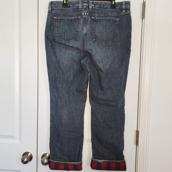 L.L.Bean Favorite Fit Jeans Red Plaid Cuffed Denim Pants Size 16 Regular - Picture 2 of 10